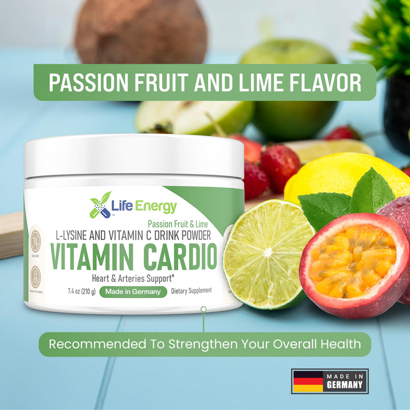High-Dosed 2000mg Vitamin C & L-Lysine Drink Mix Powder | Heart, Arteries, Collagen & Immune Support | Passion Fruit & Lime | Stomach-Friendly | Non-GMO Sugar-Free Vegan Doctor-Formulated | 210g size
