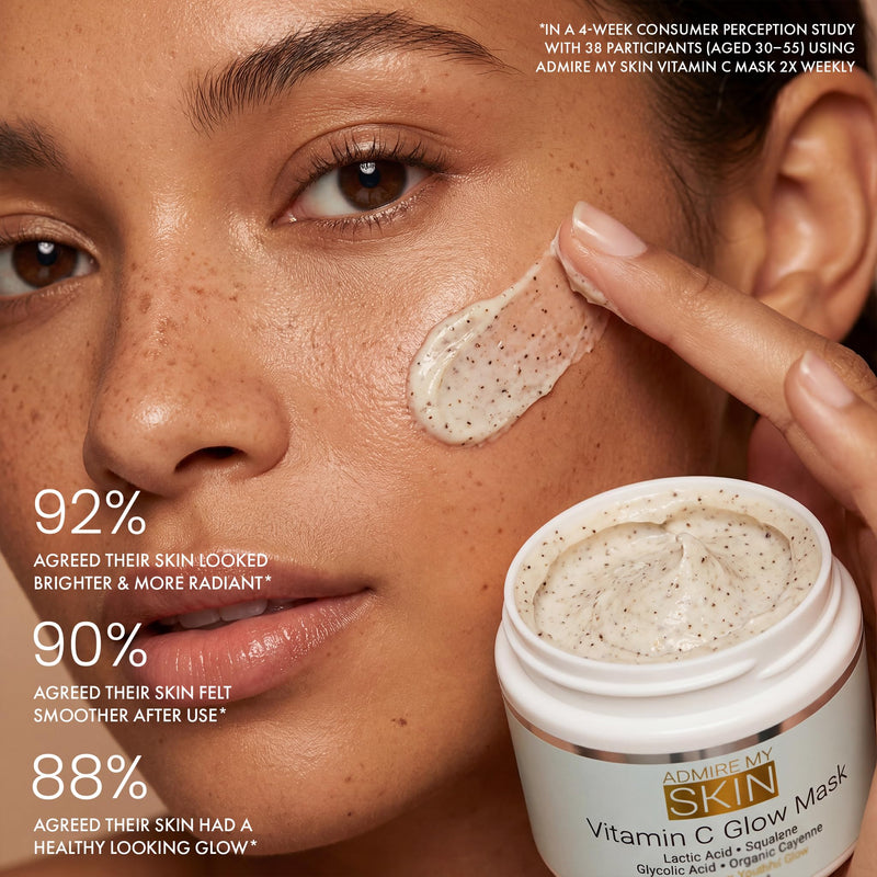 Admire My Skin Vitamin C Glow Mask Brightening Face Mask 2oz | Hydrating Skin Care with Glycolic Acid, Lactic Acid & Squalane for Glowing Skin & Smooth Even Tone