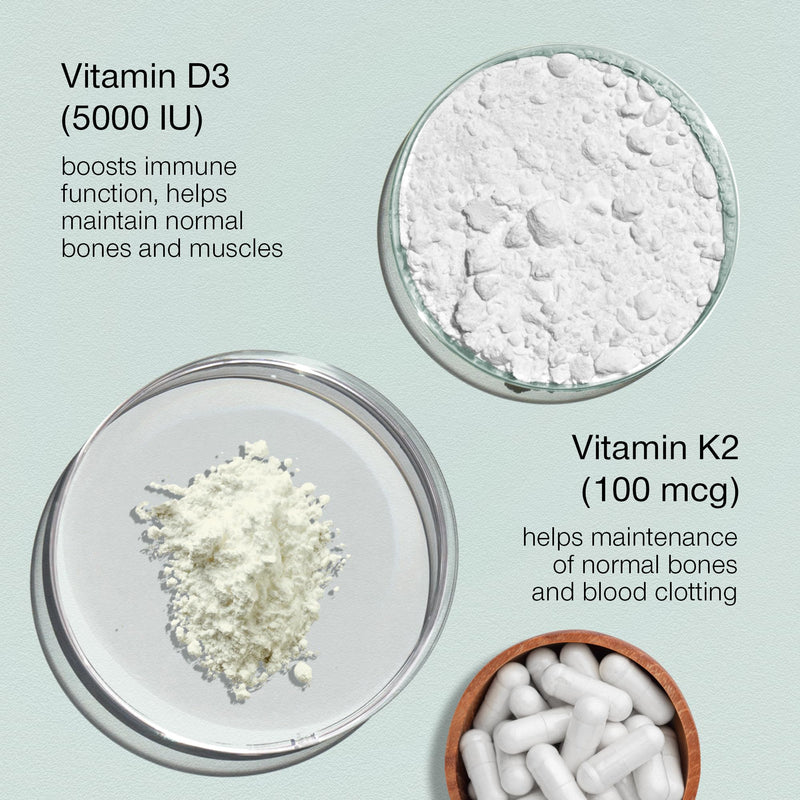 SuperSelf Vitamin D3 K2 Capsules - 60 Capsules - for Bones, Muscle, Teeth | USA Made - Vegetarian Vit D Supplement - High Strength - Vitamin D3 5000 IU & Vitamin K MK7 100mcg