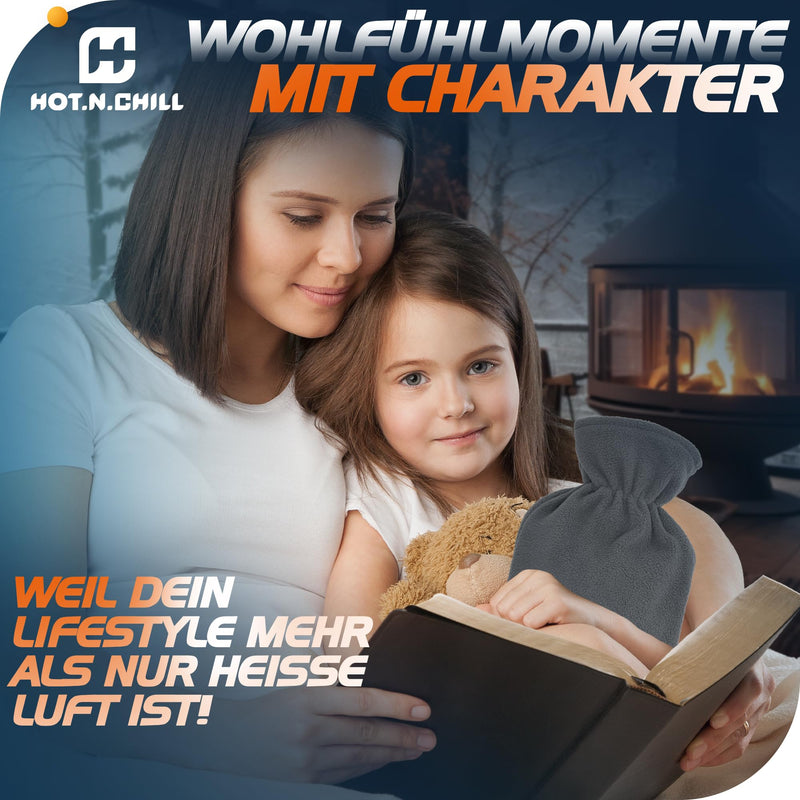 [Australia] - HOT.N.CHILL® Premium hot water bottle with cover I 1.0L I Extra soft & cuddly I Small hot water bottle made of natural rubber leak-proof & tested I Hot Water Bottle I Bed bottle for adults & children Gray (1.0l) 