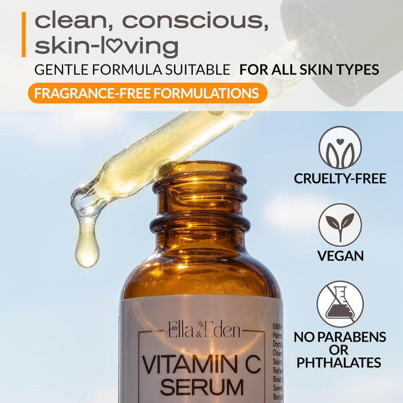 Vitamin C Serum for Face with Hyaluronic Acid, CoQ10 & Aloe Vera, 1 Fl Oz | Vitamin E, CoQ10, Anti-Aging & Skin Brightening, USA Made, Paraben-Free, Fragrance-Free, 1 Fl Oz