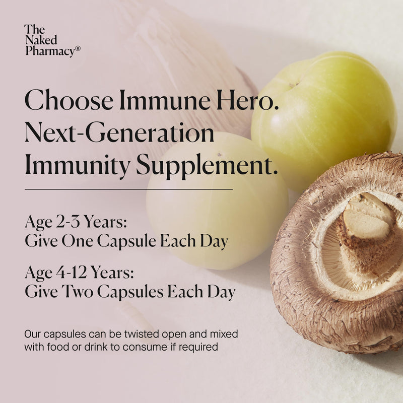 The Naked Pharmacy | Immune Hero for Children | Natural Immunity Booster | Vitamin C, Zinc & Prebiotic | Energy & Fatigue | Immune System & Metabolism | No Additives | Vegan | 60 Capsules
