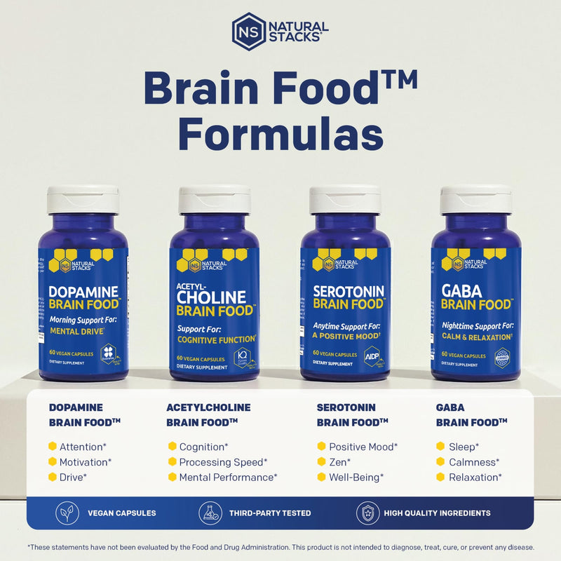 NATURAL STACKS Dopamine Brain Food + Sleep Magnesium Gummies Bundle - Supports Mental Drive & Sleep* - 90 Total Pieces