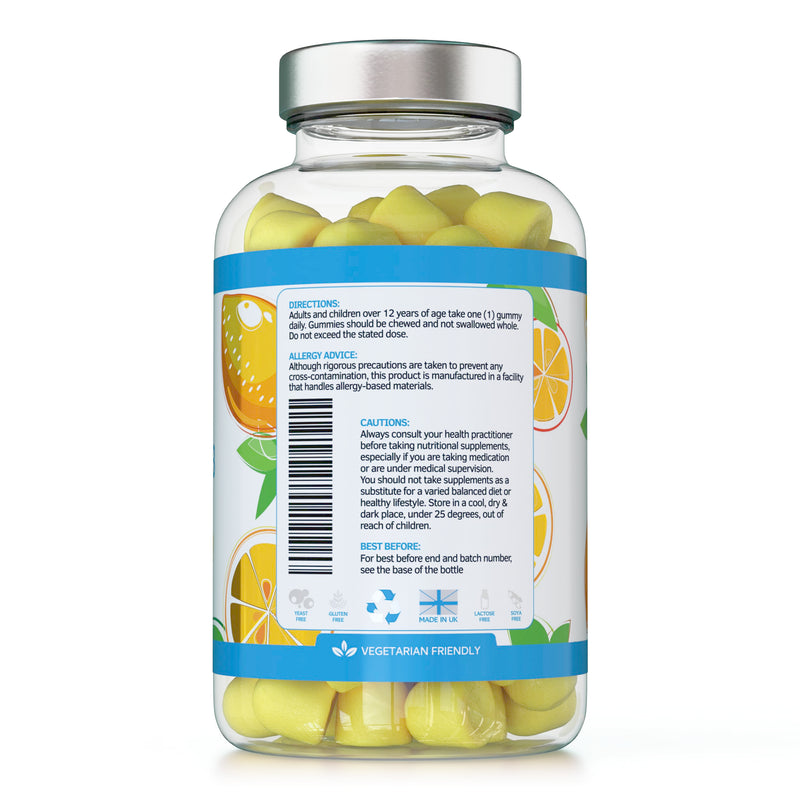 Vitamin D3 Gummies 25µg 1000IU - 150 Natural Lemon Flavour Chewable Yummy Gummies - 5 Month Supply - Made in The UK 150 Gummies