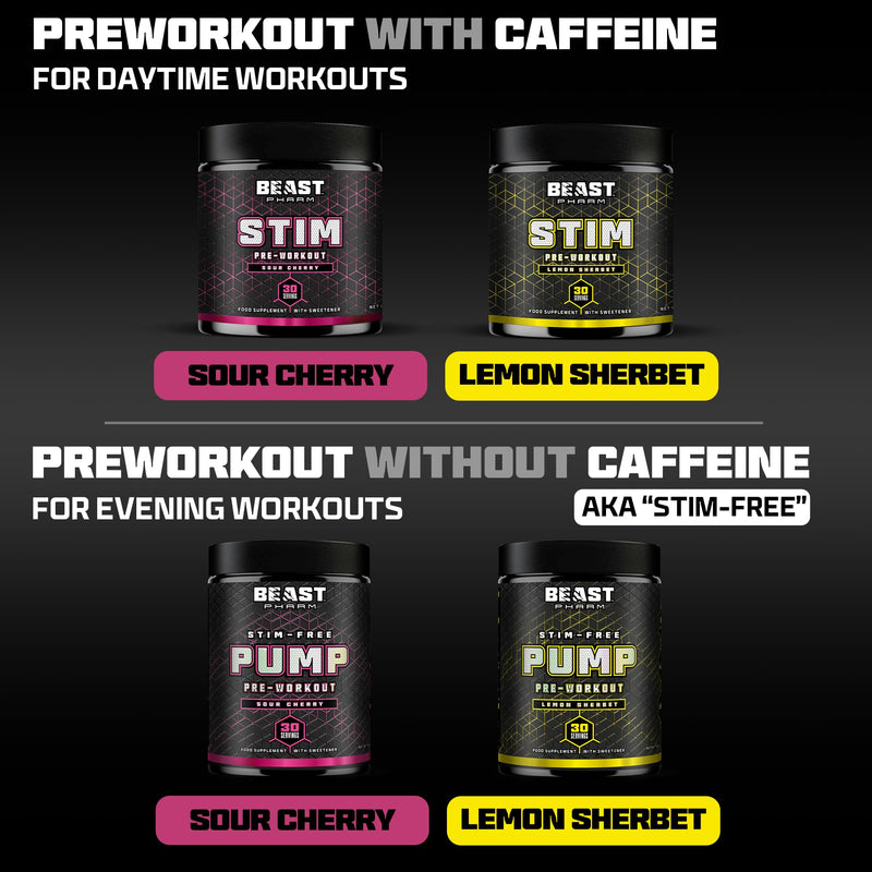 Beast Stim Pre Workout Powder - 30 Servings - Gym Supplements for Men and Women 390g - Beta Alanine Preworkout - Lemon Sherbet
