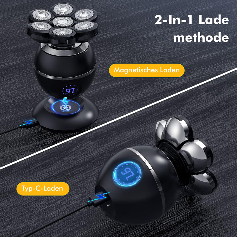 [Australia] - ETENTOUS Men's Electric Bald Shaver, 7D Electric Shaver for Men - 6 in 1 Head Shaver for Men with Bald Head IPX7 Waterproof Beard Nose Hair Trimmer Care Kit - Wet & Dry Head Shaver Bald Head. 7d-black 