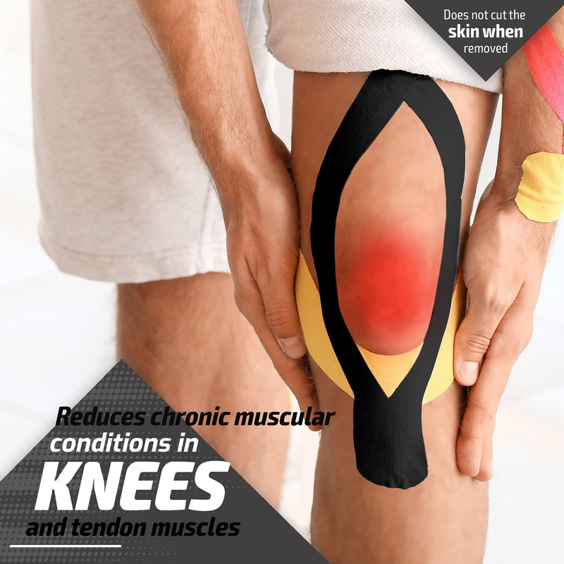 [Australia] - Physix Gear Sport Kinesiology Tape (2 Pack or 1 Pack), Best Waterproof Muscle Support Adhesive, 2in x 16.4ft Roll Uncut, Physio Therapeutic Aid for Injury Recovery Black (1 Pack + eGuide) 