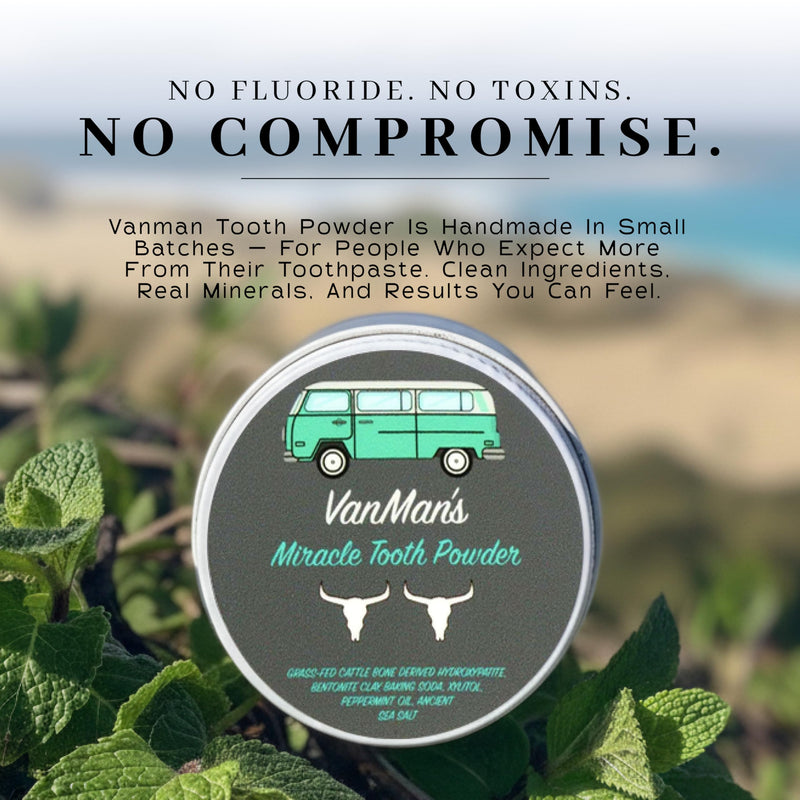 Vanman’s - Mint and Bone Tooth Powder Toothpaste - Remineralizing Tooth Powder with Cattle Bone Derived Hydroxyapatite, Bentonite Clay, Peppermint Oil and Baking Soda - 2.2 oz Miracle Tooth Powder - Mint-Bone 2.2 Ounce (Pack of 1)