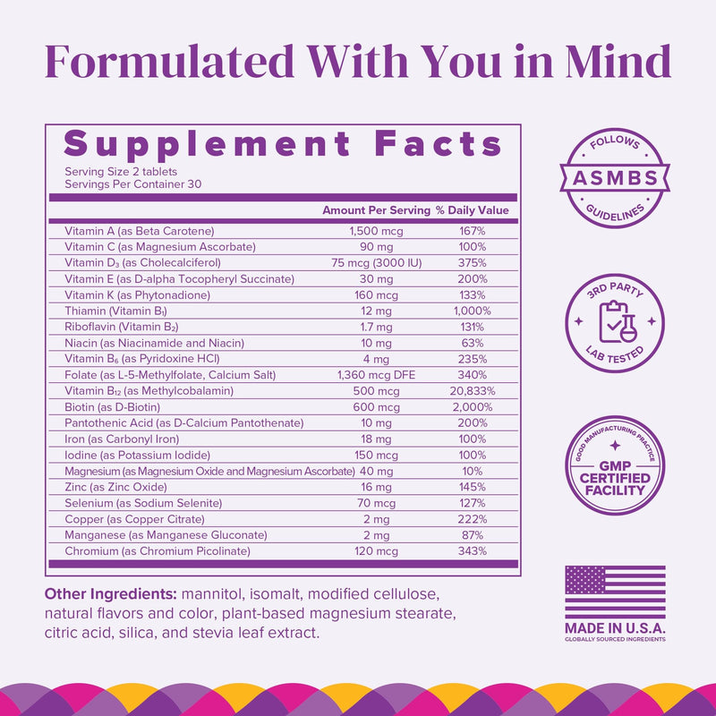BariMelts Bariatric Multivitamin with Iron - 1 Month Supply (60 Fast-Dissolving Tablets) - Sugar-Free - Post-Op Bariatric Vitamins - Natural Blueberry Flavor 60 Count (Pack of 1)