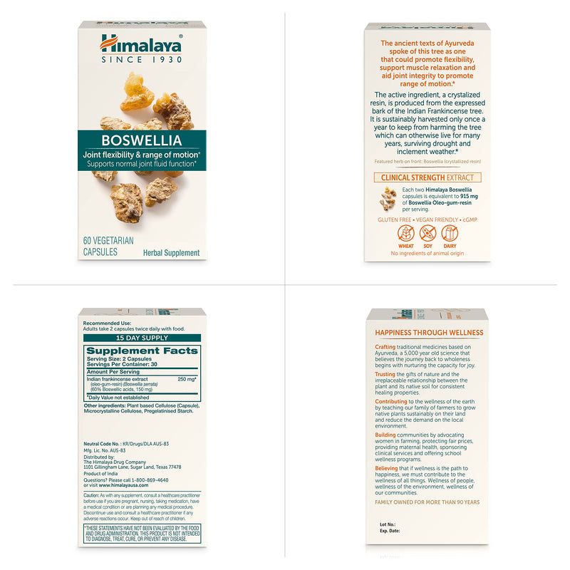 [Australia] - Himalaya Boswellia, Joint Support for Mobility and Flexibility, Promotes Tissue Preservation, 250 mg, 60 Capsules, 1 Month Supply, 2 Pack 60 Count (Pack of 2) 