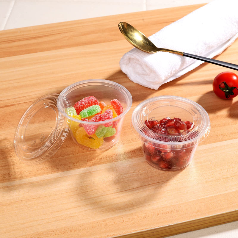 [Australia] - EDI [4 OZ, 50 Sets] Clear Disposable Plastic Portion Cups with Leakproof Lids | Condiment and Dipping Sauce/ Jello Shot Cups | Souffle Cups | BPA Free | Recyclable 4 oz 