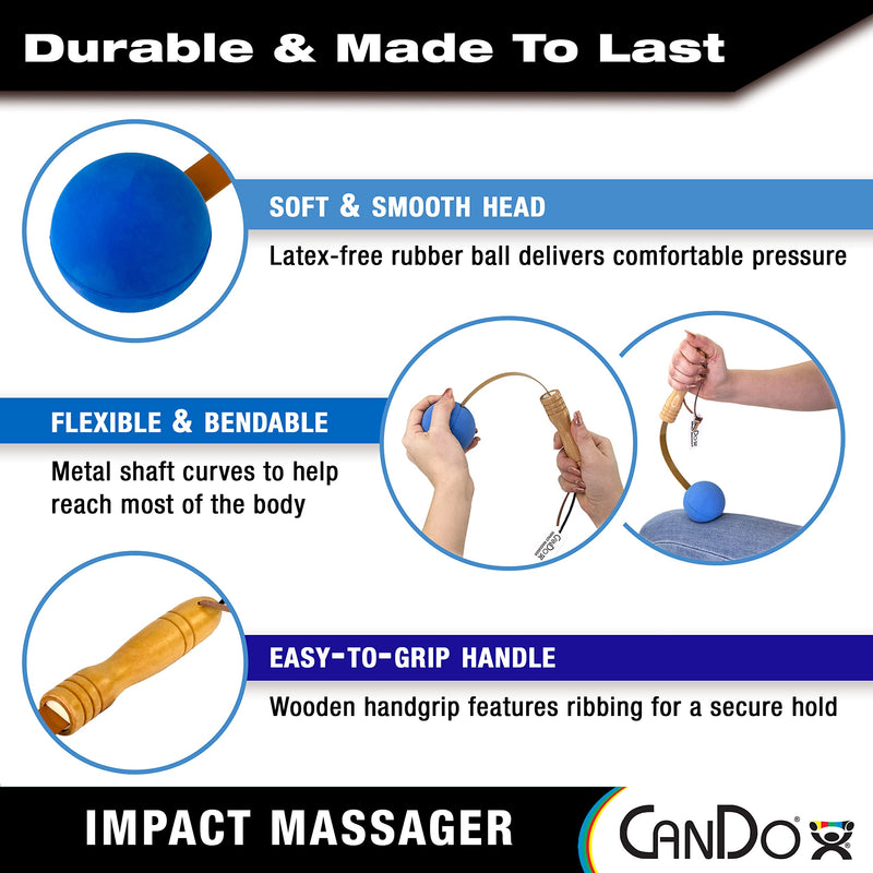 [Australia] - CanDo Percussion Massagers 2 Pack Manual Ball Massage, Flexible Stick Massage Tools for Sore Muscles, Back, Shoulders, Neck, Legs, and Total Body with Comfort Grip Wood Handles, Blue 
