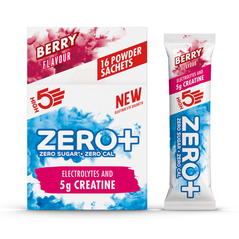 HIGH5 Zero+ Creatine & Electrolytes Hydration Sachets - Sugar Free Electrolytes Powder with 5g Creatine Monohydrate for Performance, Power & Focus - Rehydration Sachets (Berry, 16 x 11.5g) Berry