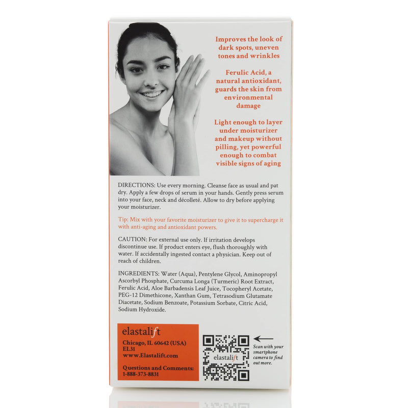 Elastalift Concentrated Vitamin C + Turmeric Oil Anti Aging Facial Serum Skin Care Booster - Promote Clear & Brighten Tone - Hydrate Dry Skin, Fight Redness, Restore Strength - 1.75 Fl Oz 1.75 Fl Oz (Pack of 1) Vitamin C + Turmeric Face Serum