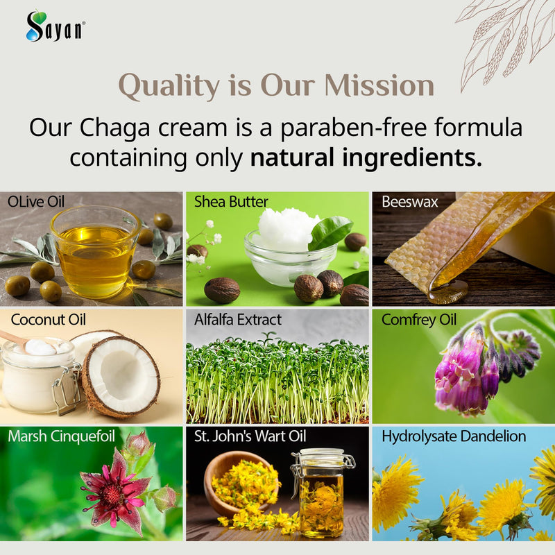 Siberian Chaga Body Cream 1.8 oz, Vitamin E and A, Shea Butter, Beeswax | Mushroom extract lotion rich in antioxidants, melanin and coconut oil with no added fillers Natural