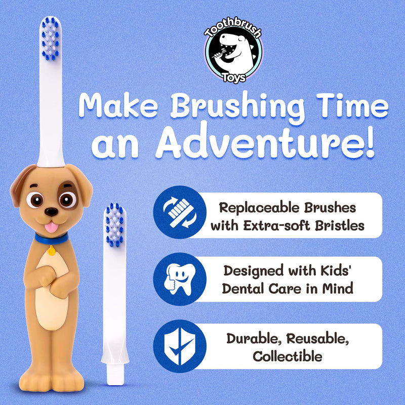 [Australia] - Kids Soft Bristle Puppy Toothbrush for Ages 2+, Gentle and Cute Toothbrush for Children with Replaceable Brush Head, Ergonomic Handle Kids Brush for Teeth Care Ideal for Toddlers, Puppy Design 