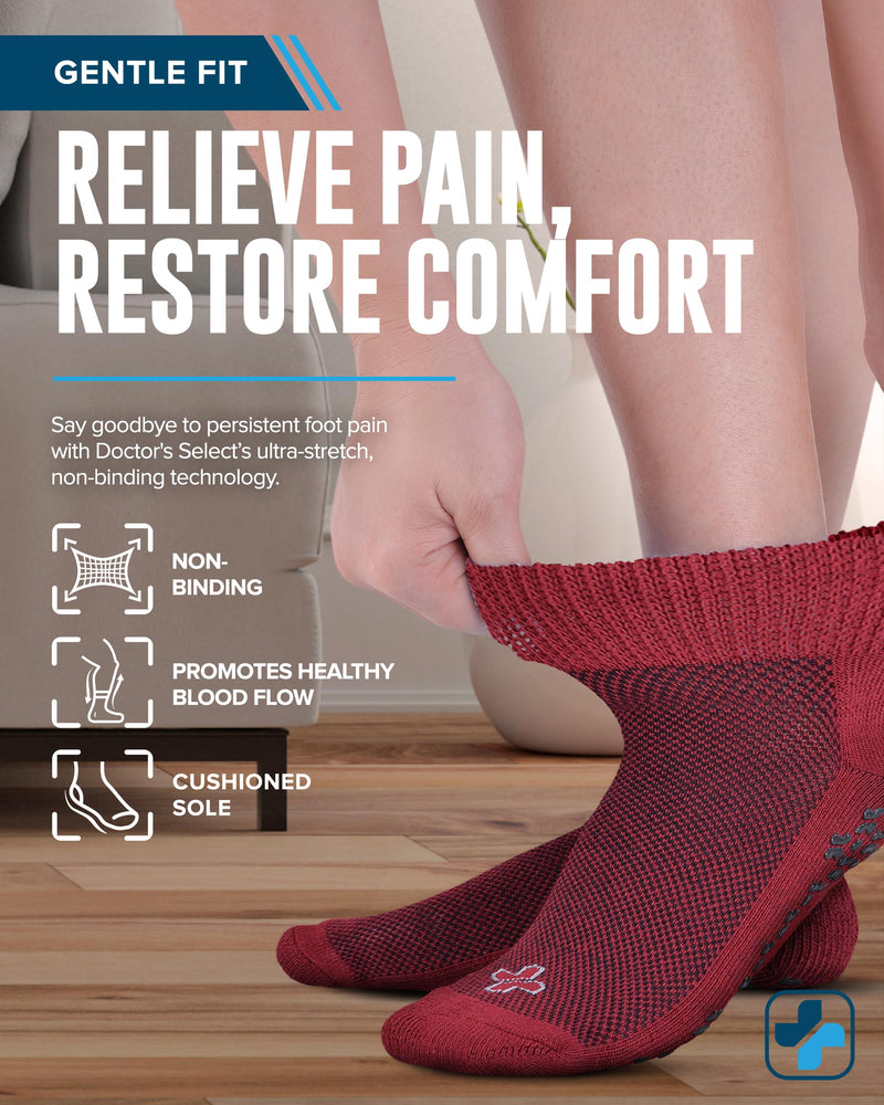[Australia] - Doctor's Select Diabetic Ankle Socks with Grippers for Men and Women - 4 Pair 1/4 Length Neuropathy Socks for Women Large Pink, Green, Red, Purple 