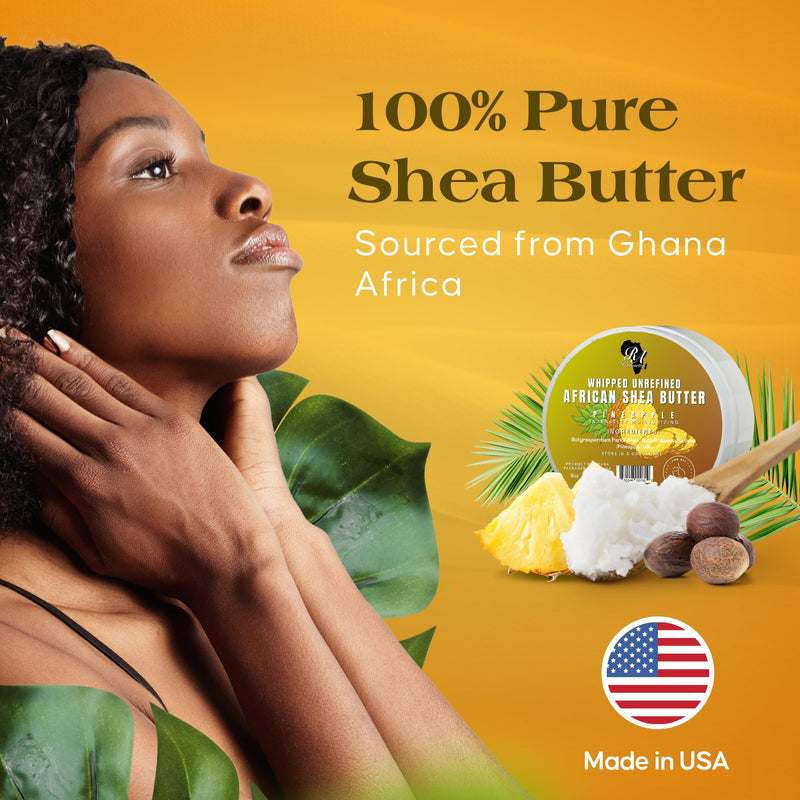 RA COSMETICS Whipped Shea Butter, Pineapple, 6oz | 100% Pure & Natural African Shea Butter, For Men & Women, Ultimate Handcrafted Moisturizer, Essential Vitamins, Radiant Skin 6 Ounce (Pack of 1)