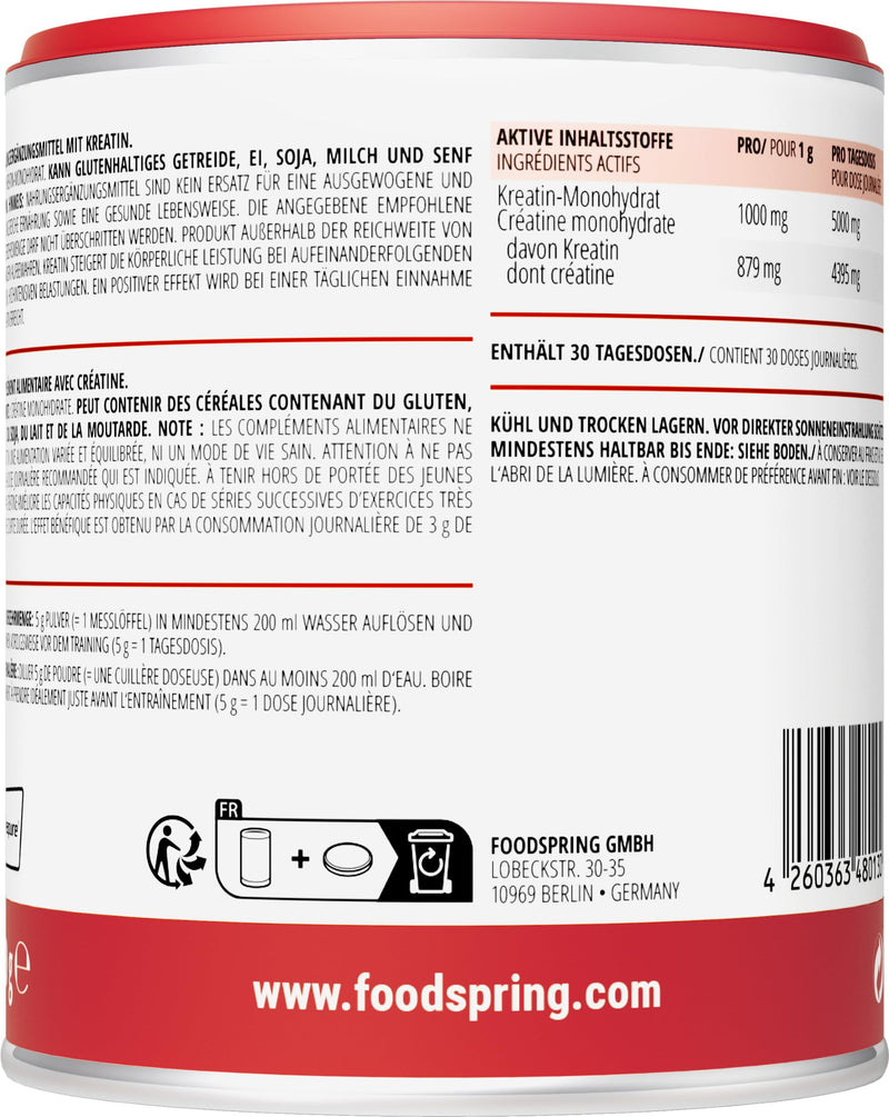 [Australia] - foodspring Creatine capsules 120 pieces - pure creatine monohydrate, perfect solubility, no dyes, vegan 