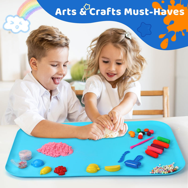 [Australia] - Silicone Craft Mats for Kids 24"x16"‚Äì with Raised Lip & Non-Slip | Reusable Silicone Art Mat for Play Sand, Painting, DIY Crafts | Durable Design (Blue) Blue 24x16in 
