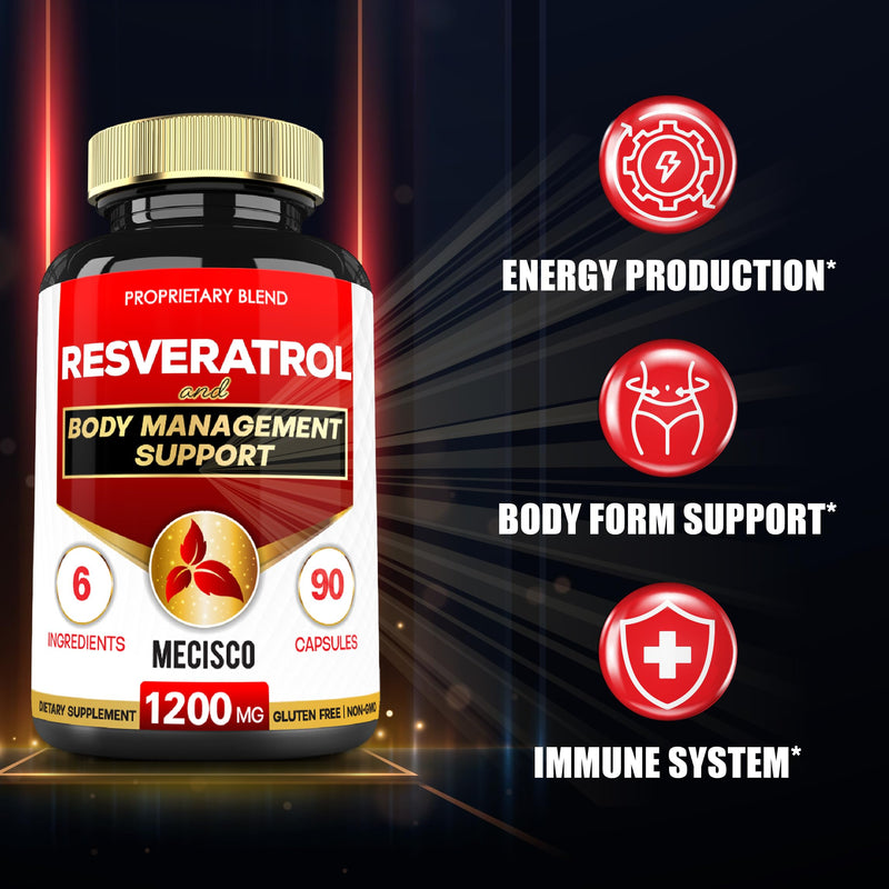 [Australia] - Trans Resveratrol Supplement with Grape Seed, Milk Thistle, and More - Resveratrol 1000mg Organic - 6 Herbal Supports for Immune System, Heart Health, Body Management & Joint Health - 90 Capsules 90 Count (Pack of 1) 