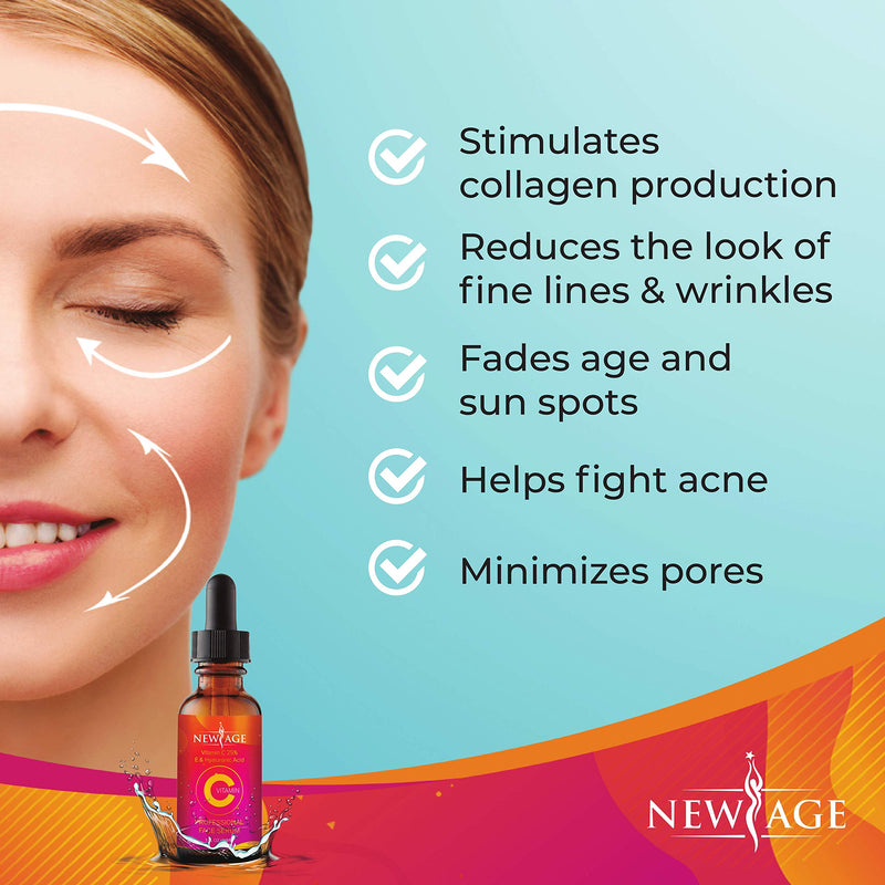 (2-PACK) Vitamin C Serum with Hyaluronic Acid for Face and Eyes - Natural Anti Aging Eye Serum - Facial Serum Fades Age Spots and Sun Damage - By New Age