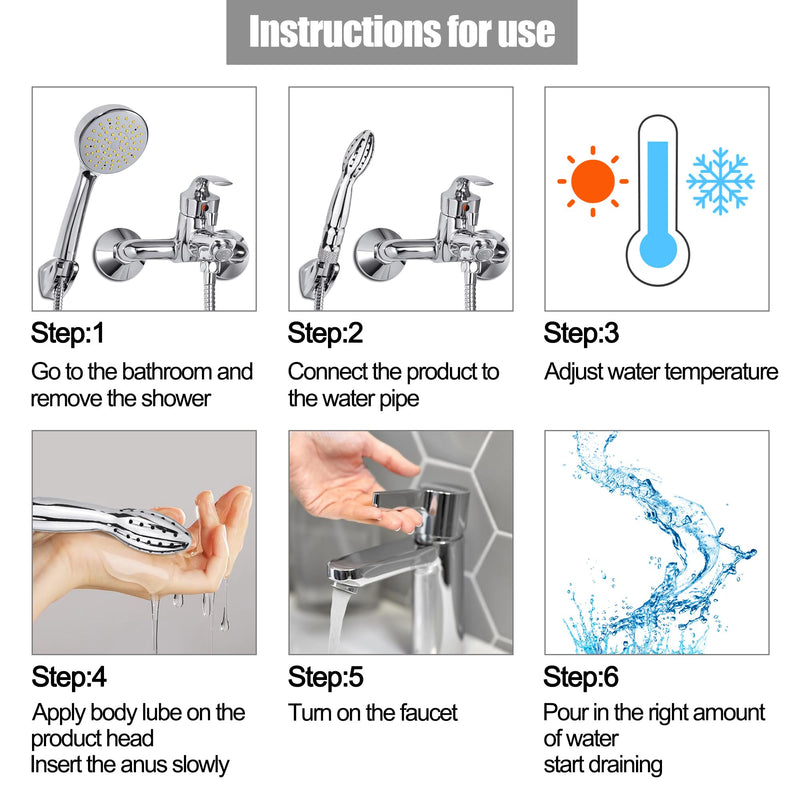 [Australia] - Shower Douche Shower Enema Shower Cleaner Enema Douche System, Handheld Water Shower Nozzle Anal Rinse Vaginal Cleaning Kit for Men Women, Silver (Aluminum) 