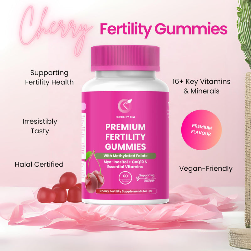 Premium Fertility Supplements for Women – Myo-Inositol & Folic Acid - Cherry Flavour Gummies with Vitamins D & B12, CoQ10-25 – 60 Vegan, Halal Fertility Vitamins for Reproductive Health.