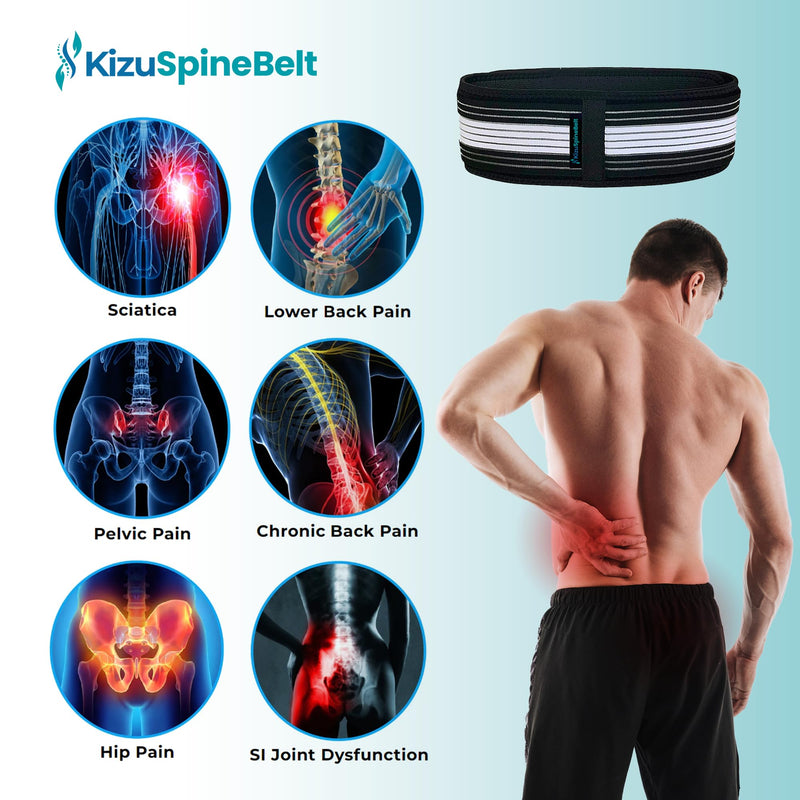 [Australia] - Kizu Relief Belt Sciatica Pain Relief Devices Lower Back Brace, and SI Joint Support ‚Äì Adjustable Back Support Belt for Sciatic Pain Men & Women, Hip Compression Wrap (Regular, Plus) (Hip Size 30-47 Inches) Regular (Hip Size 30-47 Inches) 