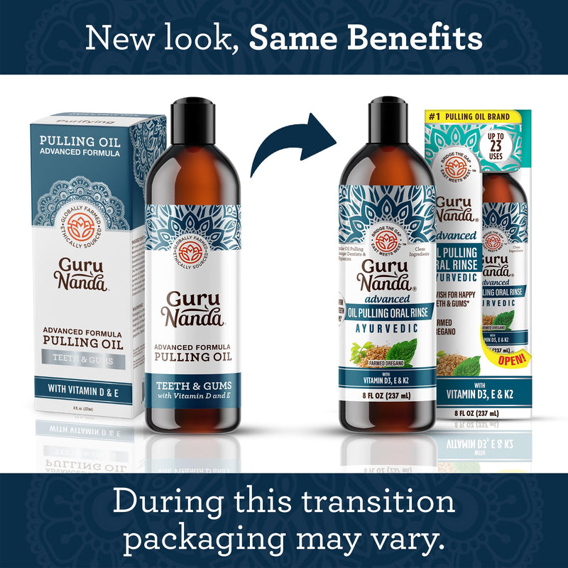 GuruNanda Advanced Oil Pulling Mouthwash for Enhanced Oral Care with Sesame & Oregano Oil, Promotes Deep Cleaning for Healthy Teeth & Gums, with Toothbrush and Tongue Scraper, Alcohol-Free, 8 Oz 8 Fl Oz (Pack of 1 )