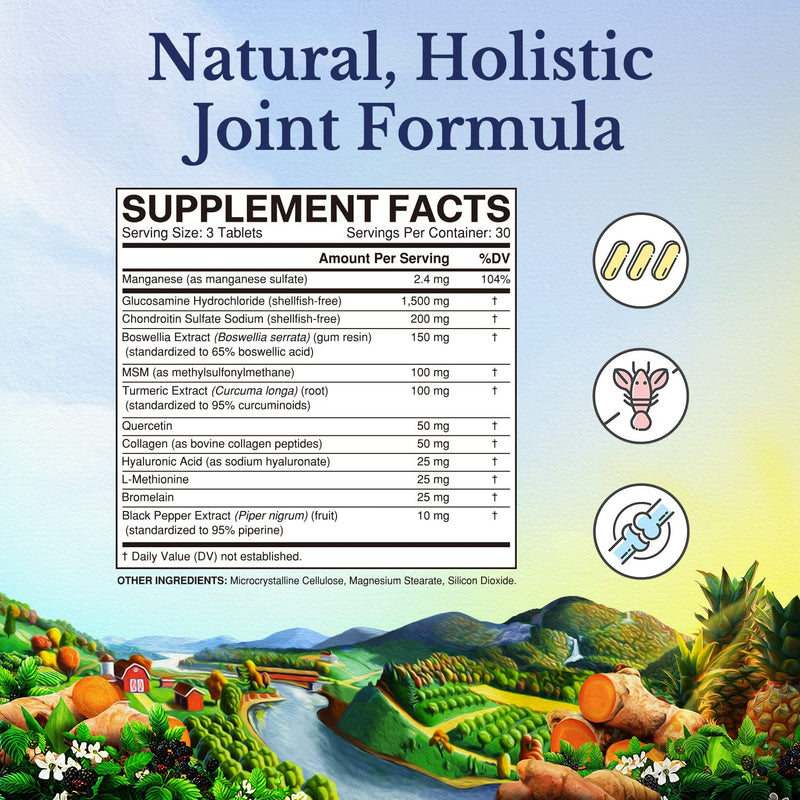 [Australia] - VITALITOWN Glucosamine Chondroitin MSM | Collagen, Boswellia, Turmeric, Hyaluronic Acid, Bromelain | Triple Action+ Joint Formula | 12 Joint-Loving Ingredients | 90 Tablets, No Shellfish 