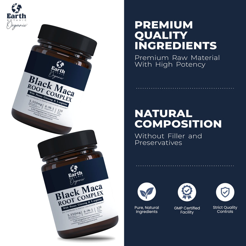 Maca Root Capsules (High Strength) 120 Vegan Black Maca Capsules with L Citrulline, Panax Ginseng, L Arginine Food Supplements Non-GMO, Gluten Free