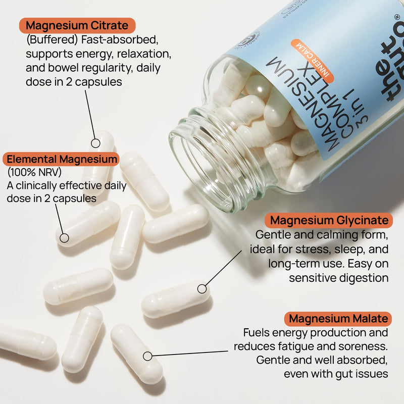 Magnesium Complex 3-in-1 | Magnesium Glycinate, Citrate & Malate | 60 Vegan Capsules | Gut-Friendly, High-Absorption & Bioavailable Magnesium Supplement