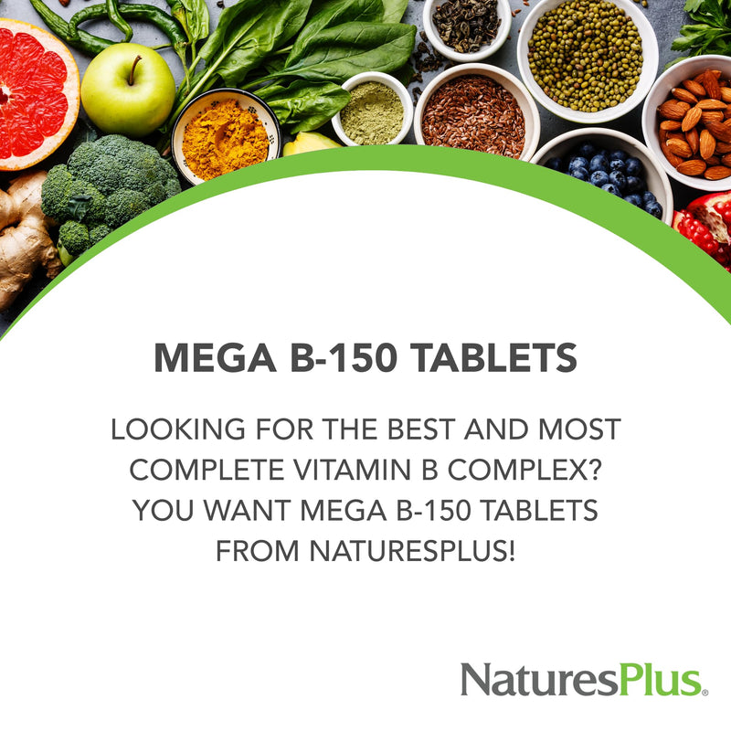 NaturesPlus Mega B-150 Complex - 90 Sustained Release Vegetarian Tablets - Maximum Potency B Complex Vitamin Supplement - Energy & Brain Booster - Gluten Free - 90 Servings 90 Count (Pack of 1)