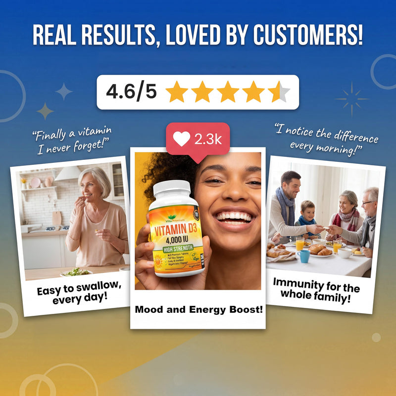 Vitamin D 4,000 IU Tablets, Maximum Strength Vitamin D3 Supplement, 365 Easy to Swallow Tablets - Full Year Supply