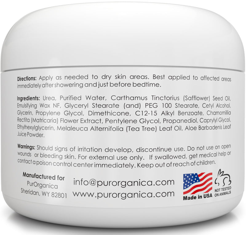 PurOrganica Urea Cream 40% – Made in USA, Maximum Strength Foot Cream for Dry, Cracked Heels, Corns, Calluses & Rough Feet, Exfoliating Moisturizer 4 Ounce (Pack of 1)