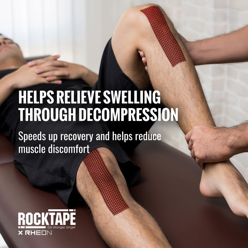 RockTape Rheon Precut Kinesiology Tape- Speeds Up Recovery and Reduces Muscle Discomfort,Rheon Technology Reacts to Body's Movement,Provides Support and Comfort for 5-7 Days,5cm x 5m,Red