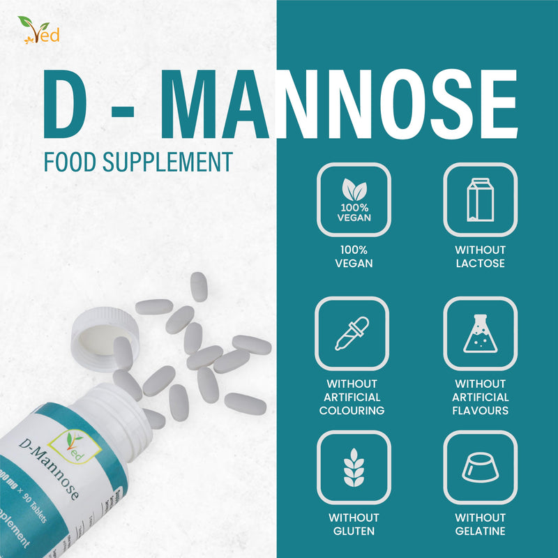 VED D Mannose 1000mg Tablets – Urinary Tract & Bladder Support – 90 Vegan Tablets – Food Supplement for Women & Men