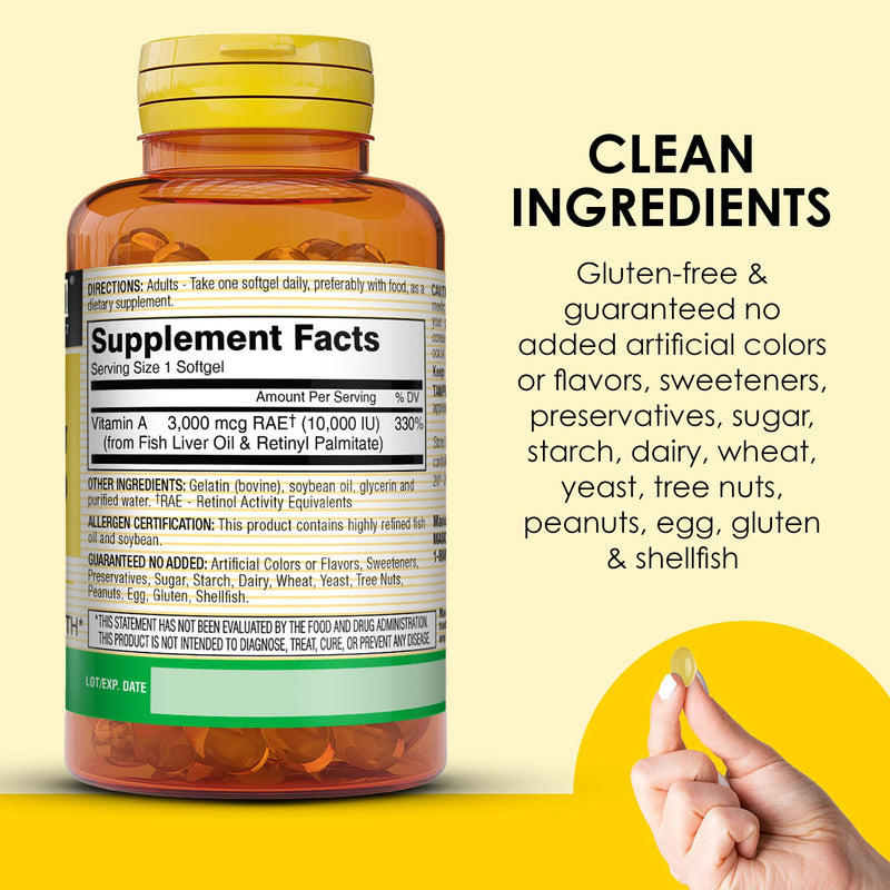 [Australia] - MASON NATURAL Vitamin A 3,000 mcg (10,000 IU) from Fish Liver Oil, Supports Vision & Immune Health, 100 Softgels, Pack of 3 Unflavored 100 Count (Pack of 3) 