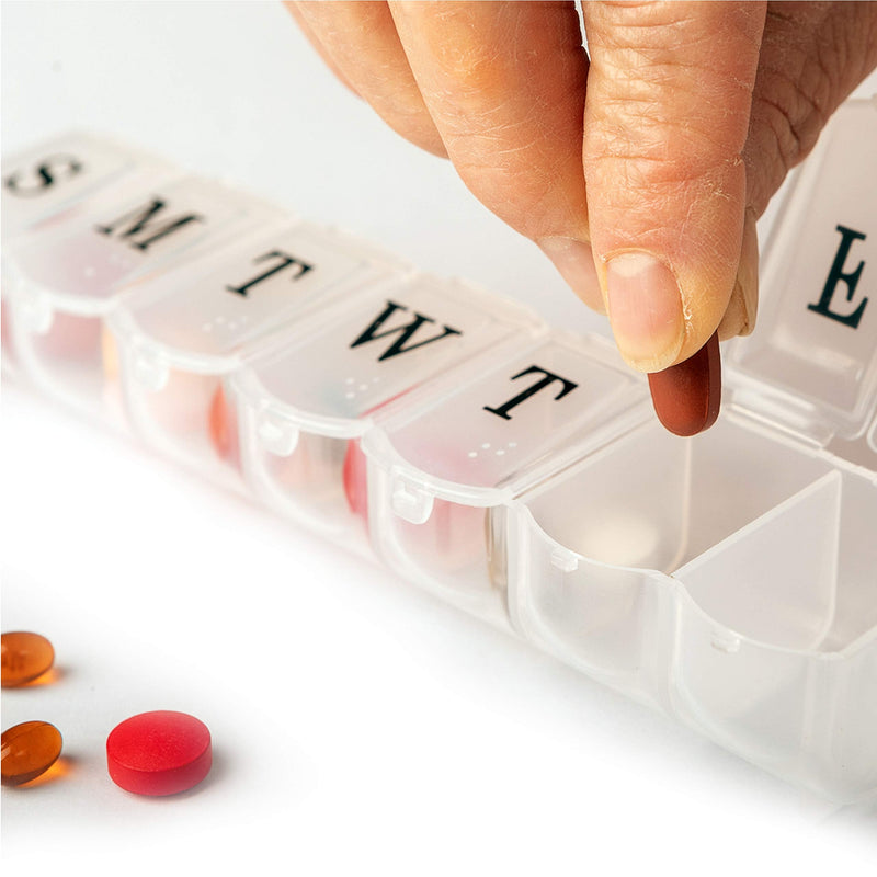 Deke Home - Weekly Pill Organizer, 7 Day Pill Box with Large Compartments & Snap-Shut Lids, Easy Open, BPA Free Plastic Medicine Organizer for Pills, Vitamins & Supplements, Travel Friendly 7 Count (Pack of 1)