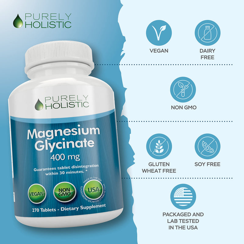 [Australia] - Magnesium Glycinate 400mg - 270 Magnesium Tablets (not capsules) - 400 mg Elemental Magnesium Vegan and Vegetarian 