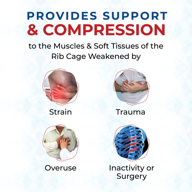 ITA-MED Breathable Elastic Rib Brace for Men, Ideal Compression Support Wrap/Belt for Broken, Cracked, Dislocated & Fractured Ribs, Made in USA (Black, Large) Black