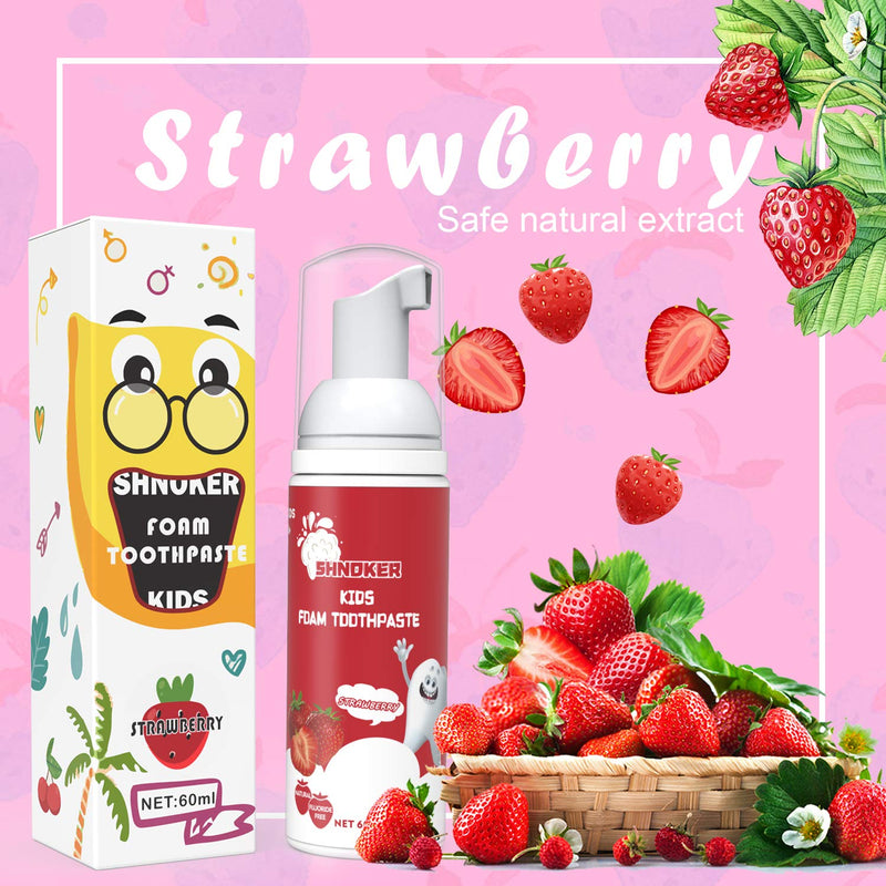 [Australia] - Kids Foam Toothpaste with Strawberry Flavor, Fluoride Free Natural Formula, Foam Toothpaste for Electric Toothbrush(60ml)(2 Pack) 1 Count (Pack of 2) 