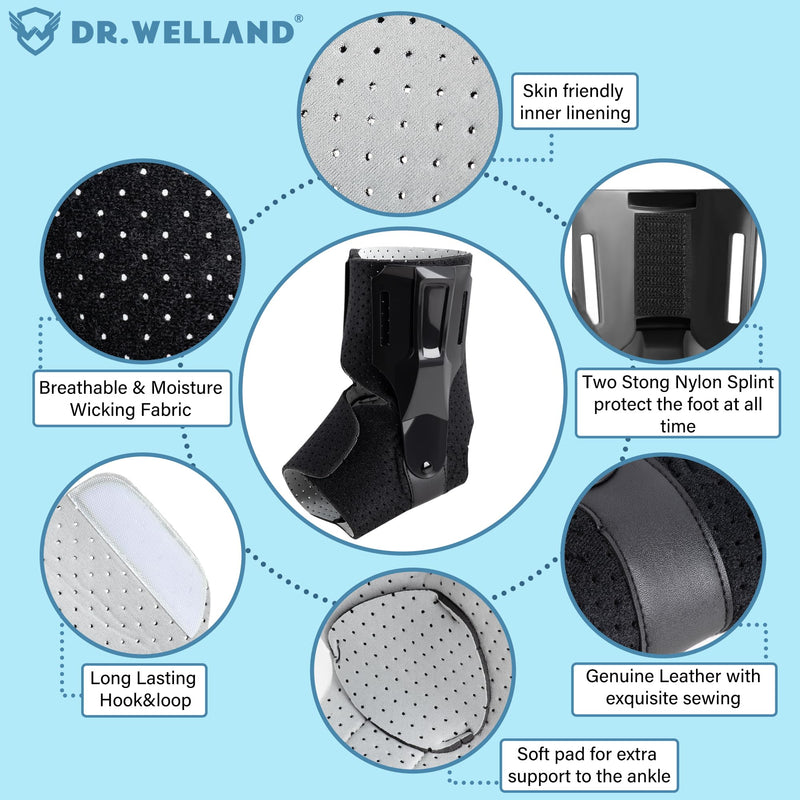 Dr.Welland Ankle Brace with Side Stabilizers -Adjustable Ankle Support for Sprains, Sports Injuries, Plantar Fasciitis, Injury Recovery, Best Ankle Support for Running, Basketball, Volleyball (Medium) Medium