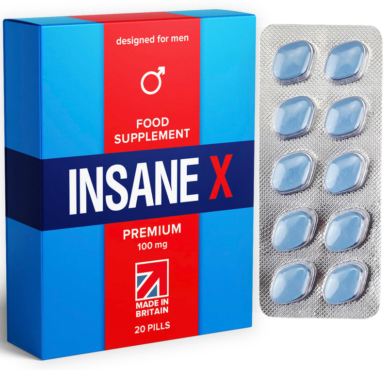 20 INSANE X Premium - Extra Strong Pills for Men UK - Natural Fast-Acting Ginseng Tablets for Men - for Enhanced Performance