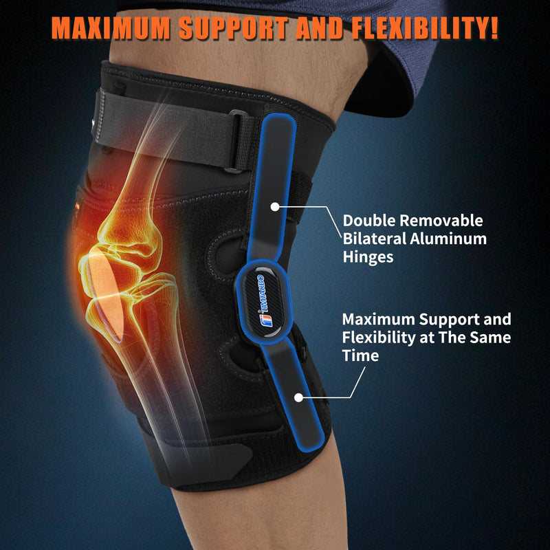 [Australia] - Hinged Knee Brace for Meniscus Tear, Knee Brace for Women and Men with Removable Side Stabilizers and Patella Gel Pad, Knee Support for Knee Pain , ACL, MCL, PCL, Arthritis, Injury or Surgery Recovery Black Large 