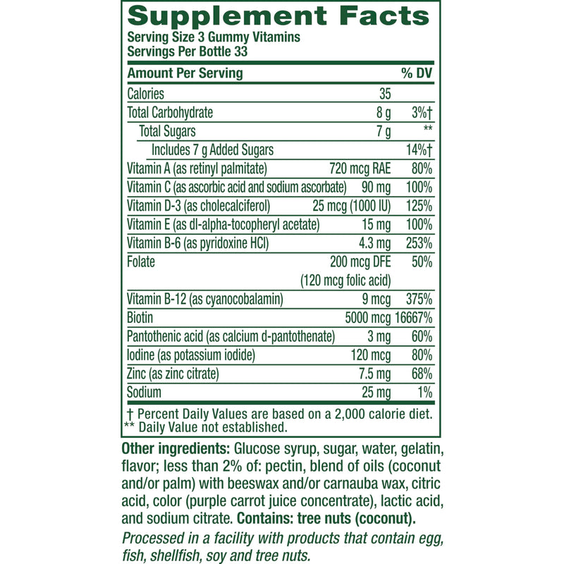Vitafusion Hair Skin and Nails Gummies | Biotin 5000mcg | 100 Count | Gummy Vitamins for Adult Women & Men | Berry Flavor | Gluten-Free Multivitamin Supplement 100 Count (Pack of 1)