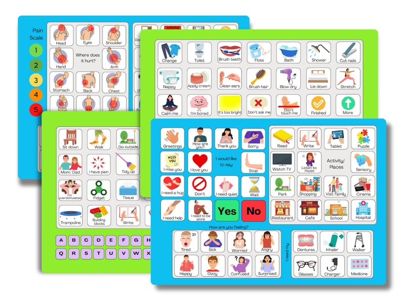 [Australia] - Communication Boards Set- Non Verbal Aid for Autism Kids and Adults Aphasia Stroke Patients, Versatile Home and Hospital Use 