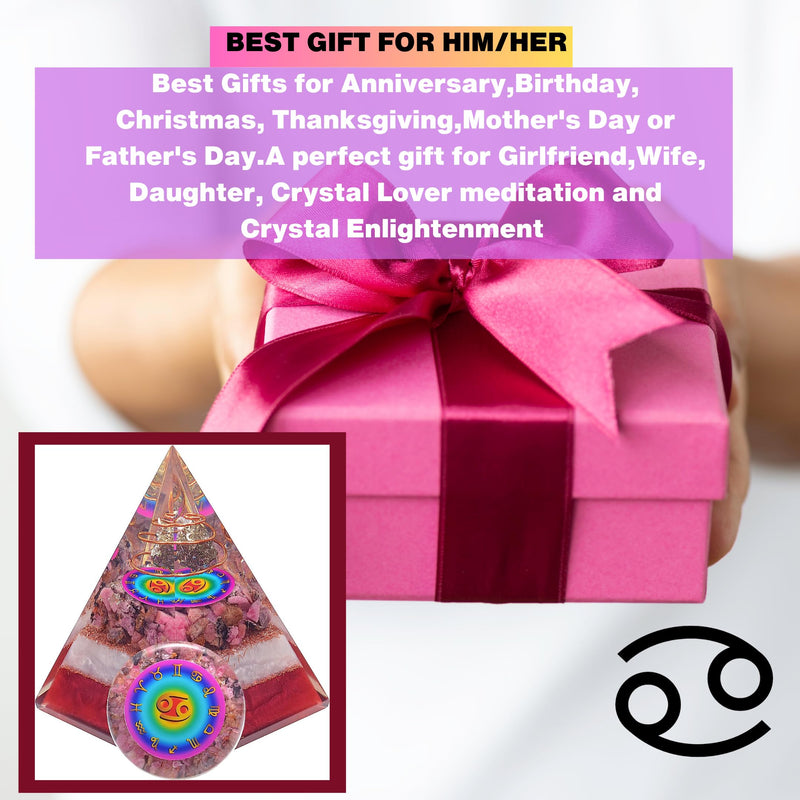 Cancer Zodiac Crystal Pyramid & Palm Stone Set, Natural Pyrite & African Rhodonite Gemstones for Reiki, Yoga, Meditation, Spiritual Practices, Mindfulness, Chakra Decor, Astrology Gift for Men & Women Cancer