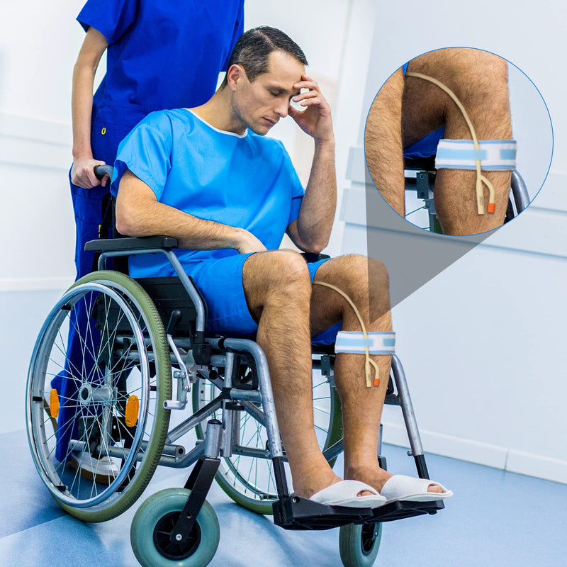 [Australia] - 4 Pcs Catheter Holder Urine Drainage Bag Leg Band Band Straps Anti Slip Urinary Catheter Bag Leg Holder Elastic Foley Catheter Stabilization Device for Men Women, 2 x 23.6 Inch, White and Blue 